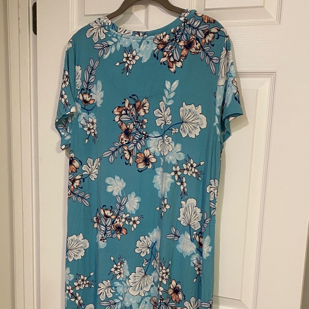 Soma XL Cool Nights Long Sleepshirt SS - Teal Floral Nightgown 93% Rayon - Picture 8 of 12